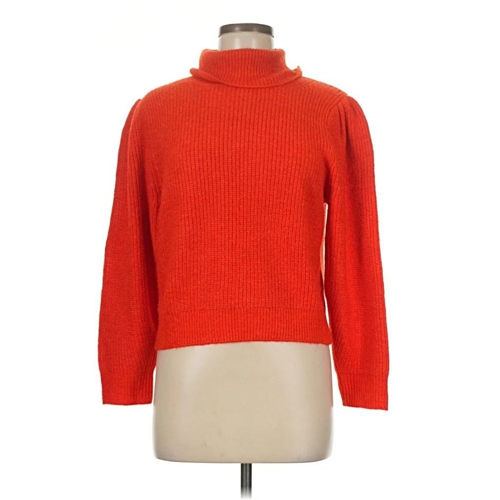 J. Crew NWT Red Ribbed Alpaca Merino Wool Puff Shoulder Turtleneck Sweater M